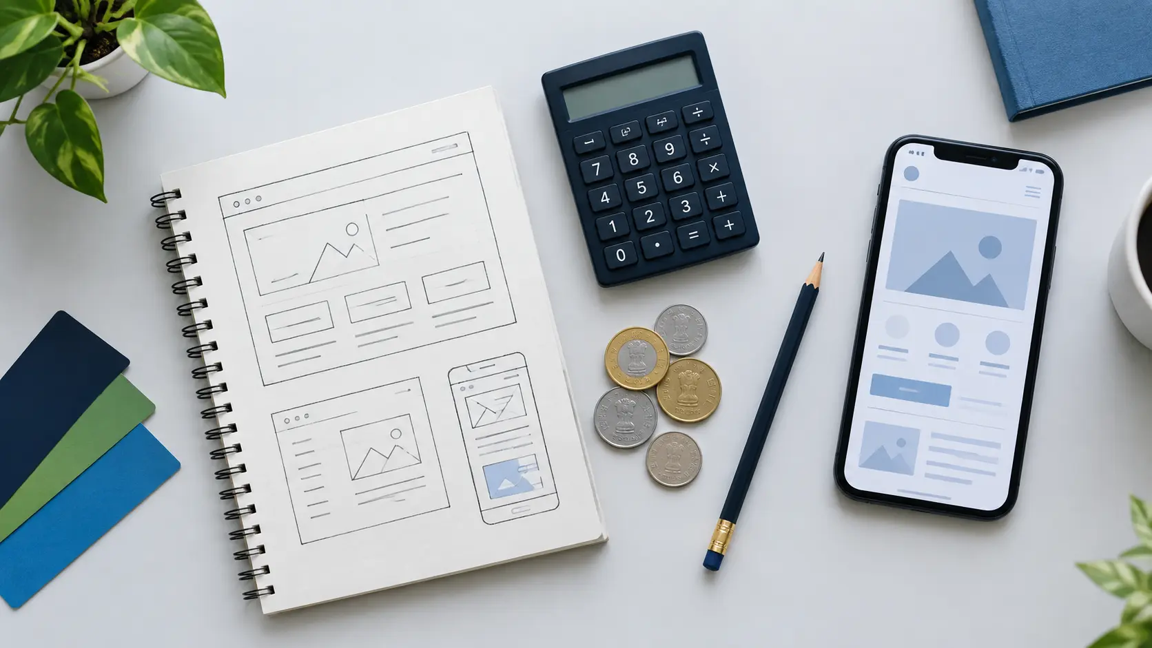 Planning a website budget with wireframes and a calculator