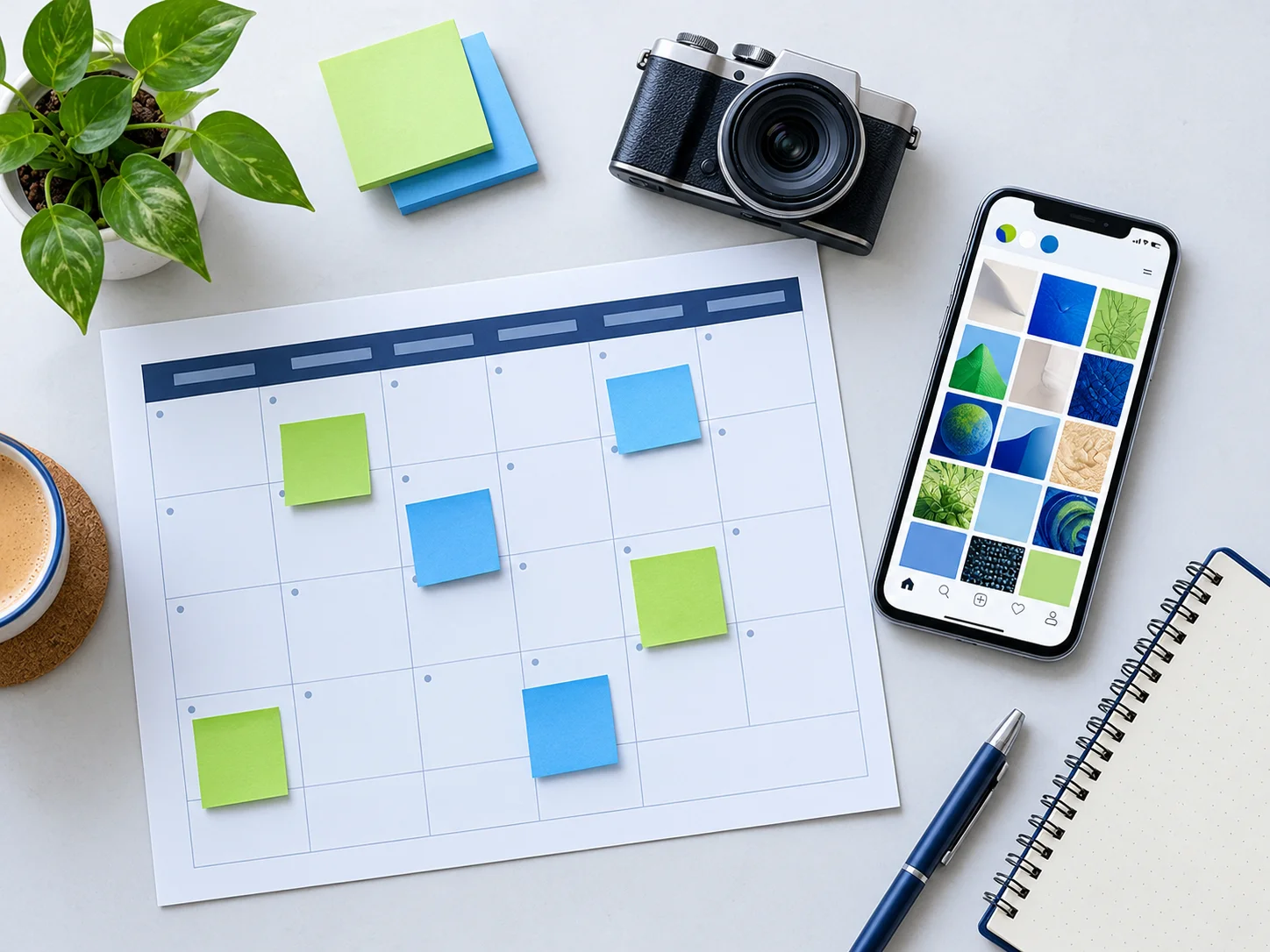 Planning a monthly social media content calendar with reels and posts