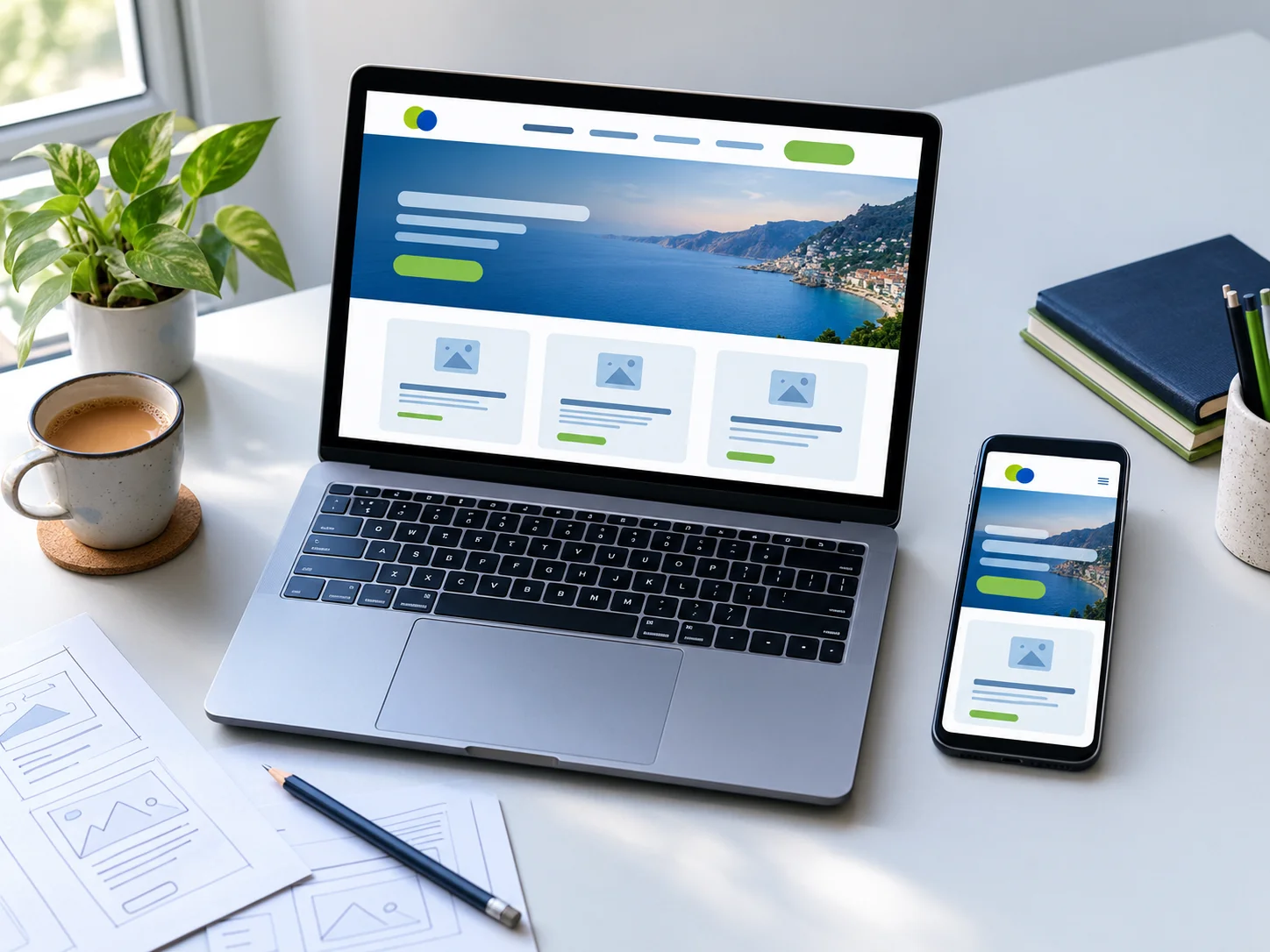 Business website design shown on a laptop and a phone